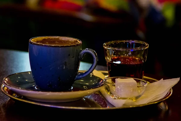 Coffee served  with serbet and locum — Stock Photo, Image