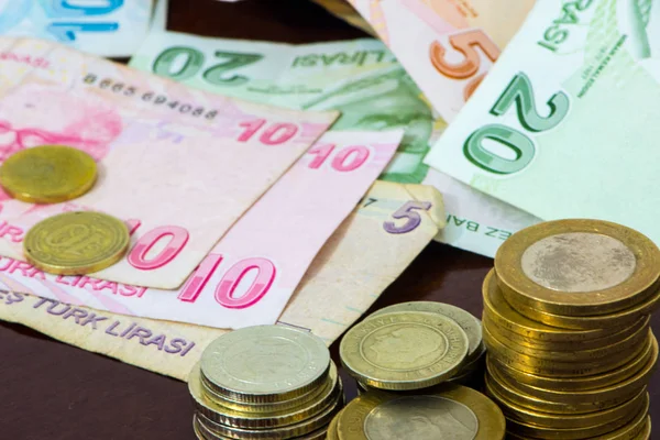 Papel moneda y monedas de lira turca Fotos de stock