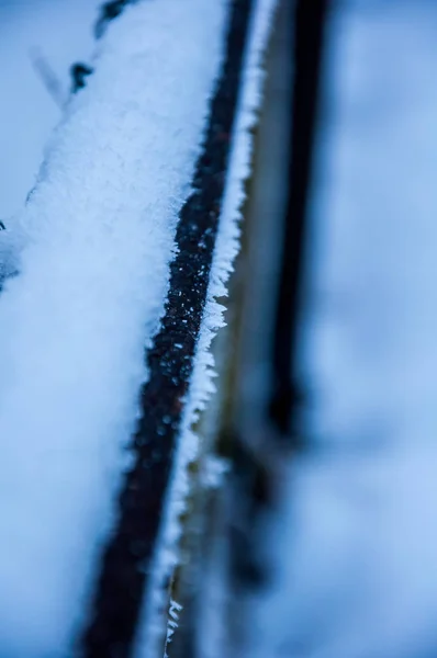 Снег на заборе — стоковое фото