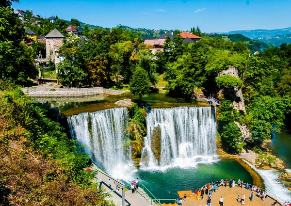 Slavný Vodopád Městě Jajce Bosně Srpen 2016 — Stock fotografie