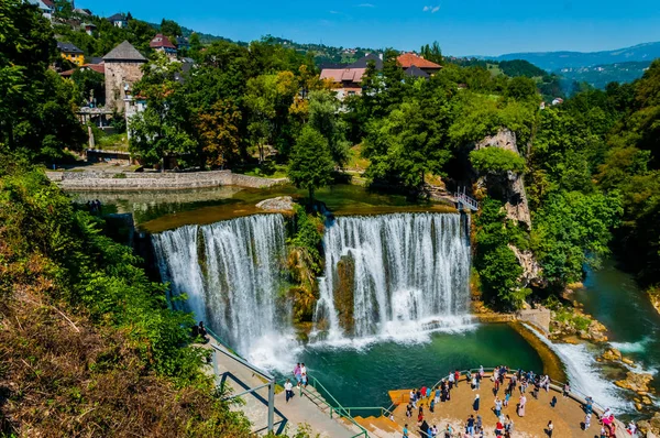 Famosa Cascada Ciudad Jajce Bosnia Agosto 2016 — Foto de Stock