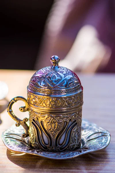 Silver cup for turkish coffee — Stock Photo, Image