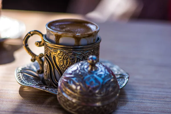 Silver cup for turkish coffee — Stock Photo, Image