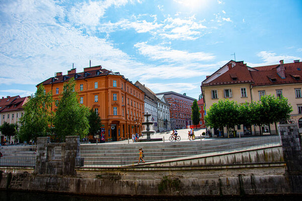 Fountain and squere in the midle of the Ljubljana capital of Slovenia