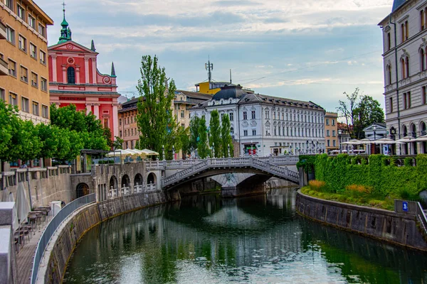 Vista Puente Del Río Liubliana Ciudad Liubliana Eslovenia — Foto de Stock