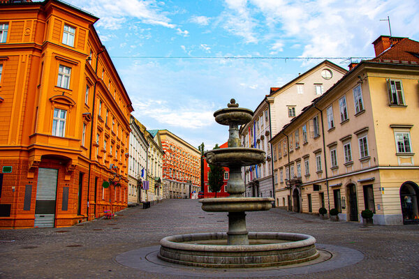 Fountain and squere in the midle of the Ljubljana capital of Slovenia