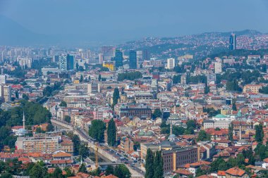 Saraybosna 'nın başkenti Bosna-Hersek' e Arial bakış