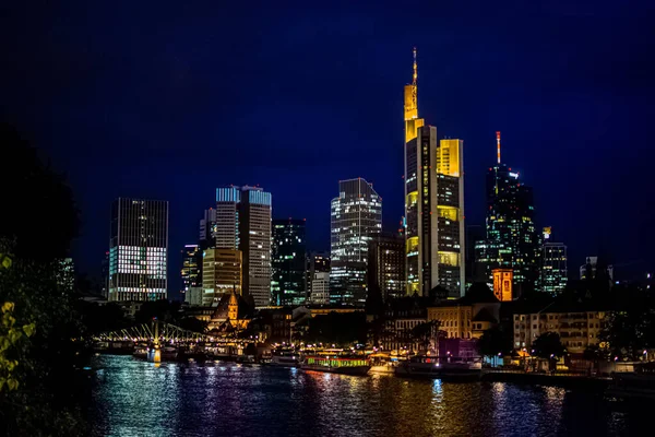 Frankfurt Main Város Éjszakai Fotózása Németország — Stock Fotó