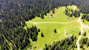 Vranica Dağı ve hafta sonu evi olan büyük çam ormanı manzarası