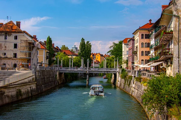 Prachtig Landschap Van Rivier Ljubljanica Stroomt Het Centrum Van Ljubljana — Stockfoto