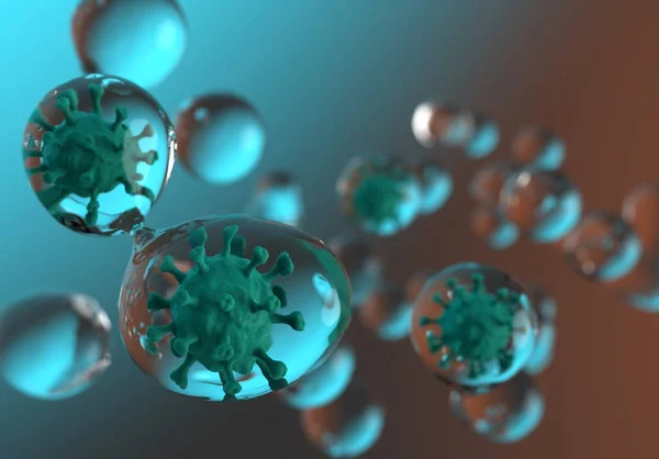 Coronavirus Transmite Por Infección Por Gotitas Renderizar Primer Plano —  Fotos de Stock