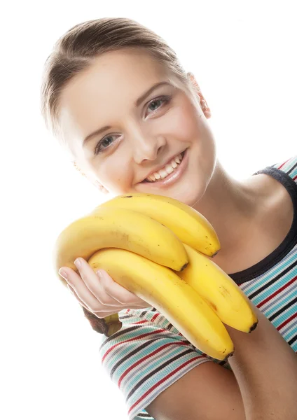 Woman with fruits isolated on white — Stock Photo, Image