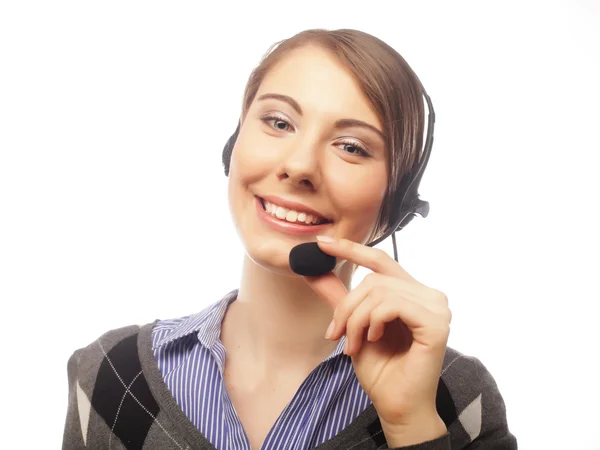 Mujer atractiva sonriente con auriculares —  Fotos de Stock