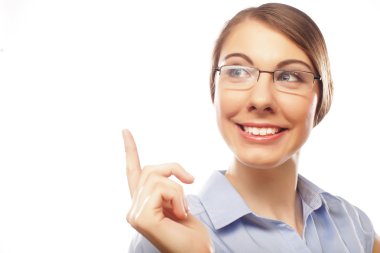 Genç Buisnesswoman parmak noktası ile