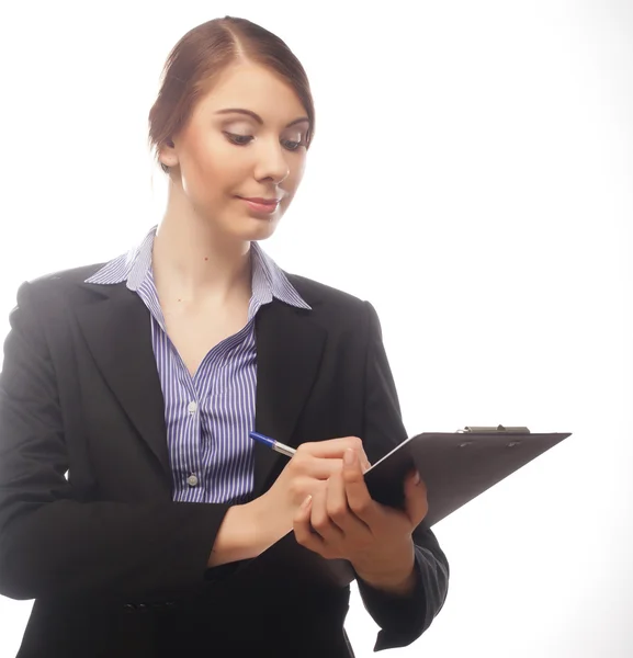 Business woman write on clipboard — Stock Photo, Image