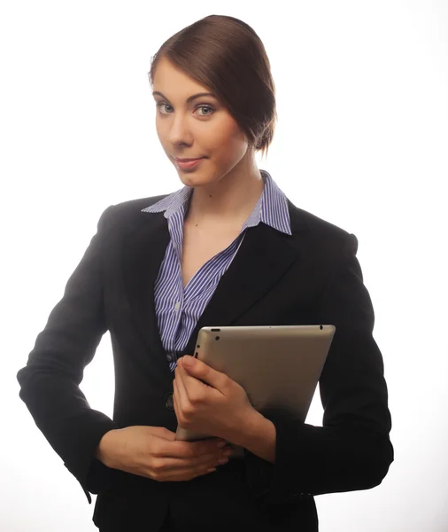 Mulher de negócios segurando computador tablet — Fotografia de Stock