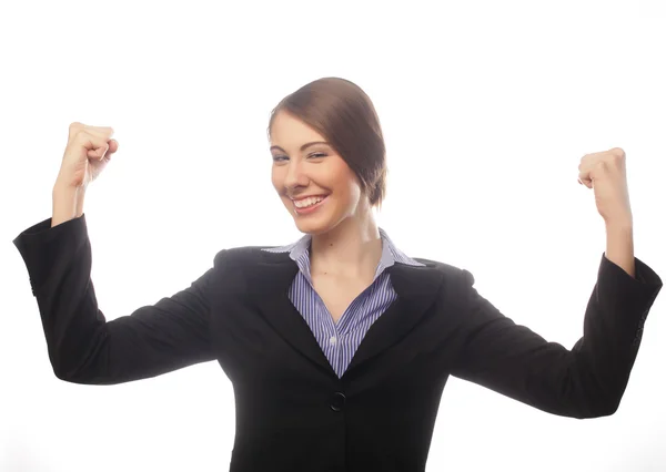 Winner business woman with her hands raised — Stock Photo, Image