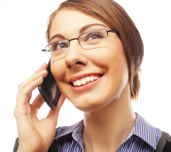 Retrato de sorrir telefone mulher de negócios falando — Fotografia de Stock