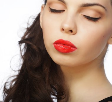 güzel genç model kırmızı dudaklar