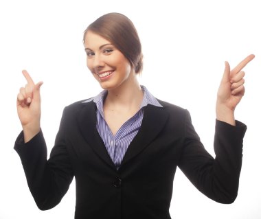 bir şey üzerinde beyaz izole iş kadın gösterisi