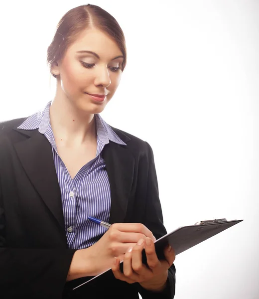 Business woman write on clipboard — Stock Photo, Image