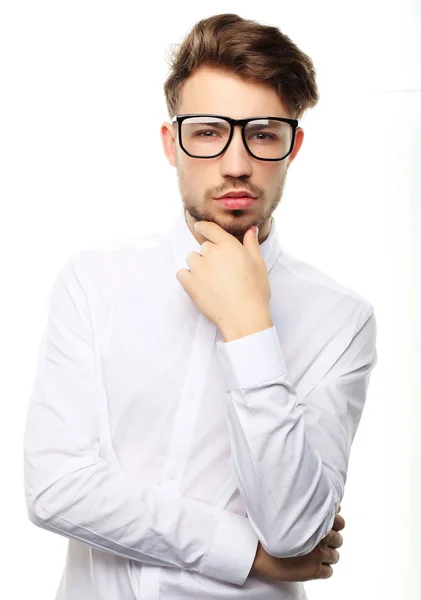 Thinking business man isolated on white background — Stock Photo, Image