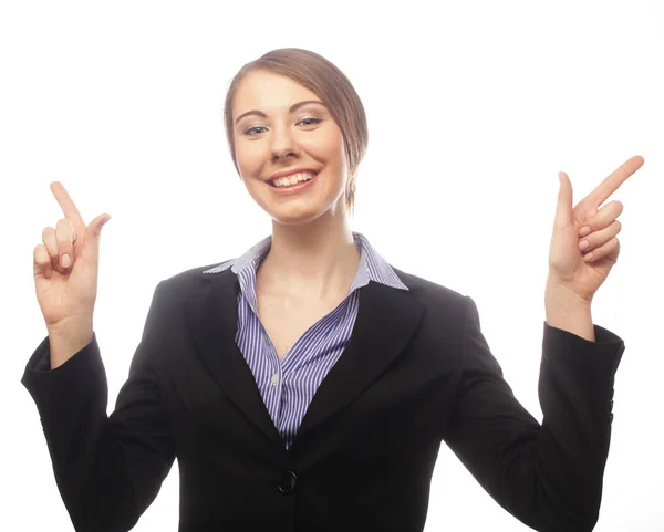 Winner business woman with her hands raised — Stock Photo, Image