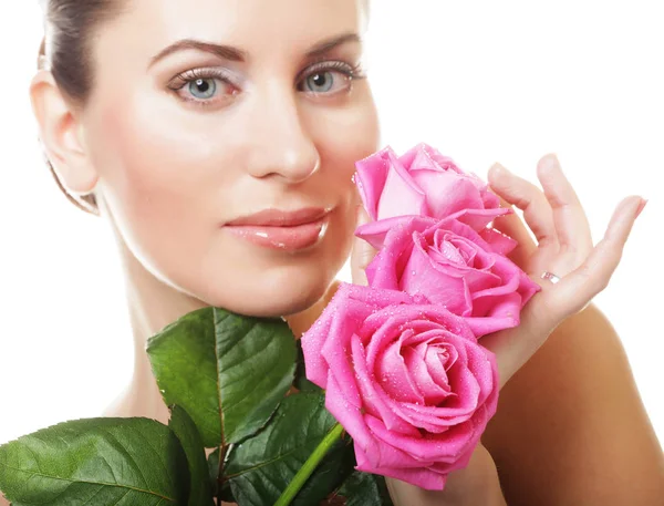 Beautiful  young woman with pink rose Royalty Free Stock Images