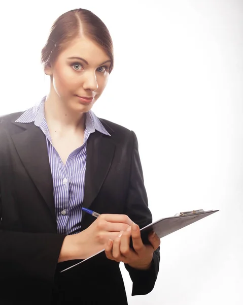 Mujer de negocios escribir en portapapeles —  Fotos de Stock