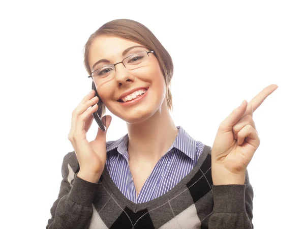 Retrato de una mujer de negocios sonriente hablando por teléfono —  Fotos de Stock