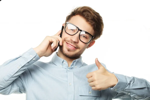 Emotionaler Kerl isoliert auf weißem Hintergrund, glücklicher Gewinner — Stockfoto