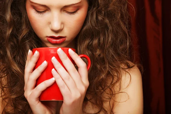 Woman with an aromatic coffee — Stock Photo, Image