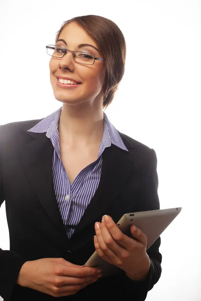 Mulher de negócios segurando computador tablet — Fotografia de Stock