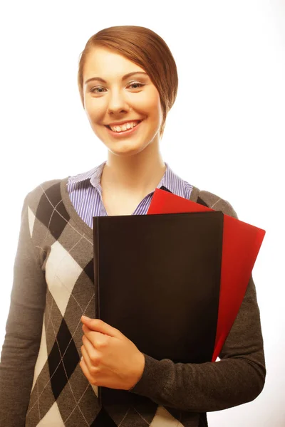 Porträt einer lächelnden Geschäftsfrau mit Papiermappen — Stockfoto