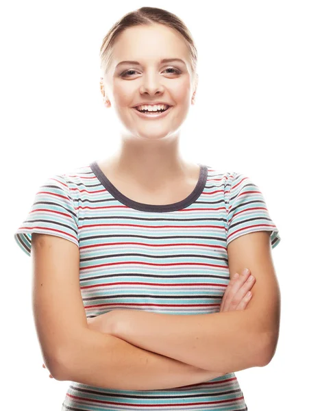 Beautiful smiling face of young woman with healthy clean skin — Stock Photo, Image