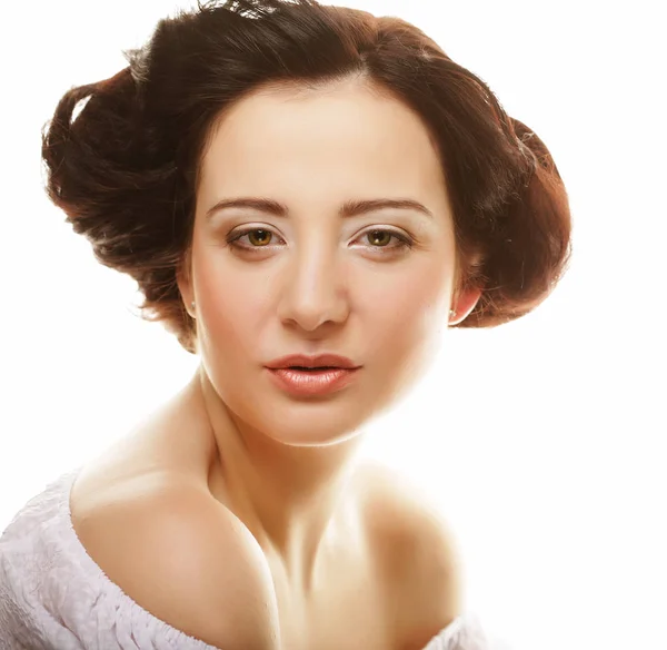 Vackra hälsa kvinna ansikte med ren renhet hud - isolerad på — Stockfoto