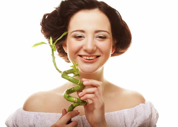 Spa woman with bamboo. Clear fresh skin. — Stock Photo, Image