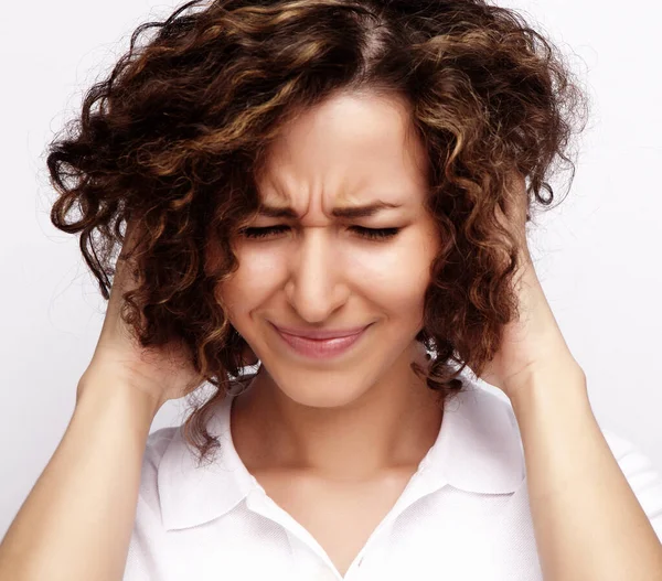 Studio shot of beautiful business woman. Business woman having h — Stock Photo, Image