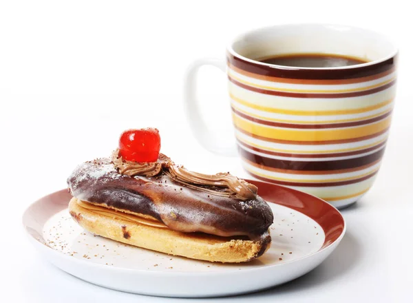 Chocoladetaart met een kop koffie — Stockfoto