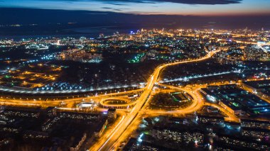 night-Khabarovsk automobile road bridges, filmed from a quadcopter clipart