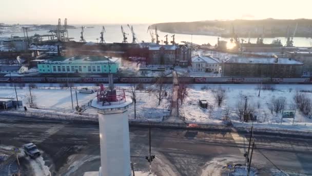 Vanino do Krai de Khabarovsk. o porto de Vanino. filmado de cima por drone — Vídeo de Stock