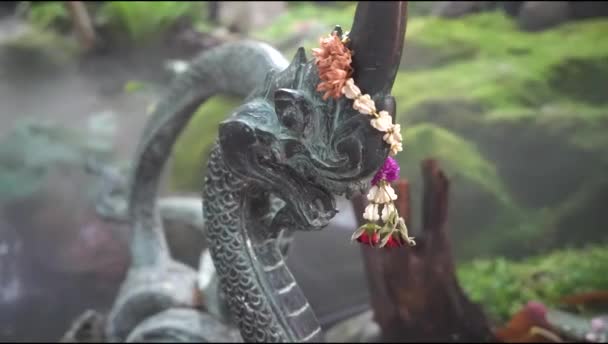 Closeup of dragon statue in Chinese temple, Thailand — Stock Video