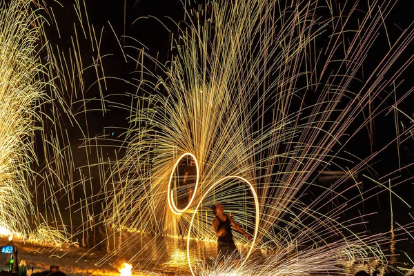 Group of fireworks in the sky. fire show, fire with exposure . Thailand — Stock Photo, Image