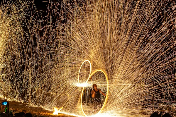 Group of fireworks in the sky. fire show, fire with exposure . Thailand — Stock Photo, Image