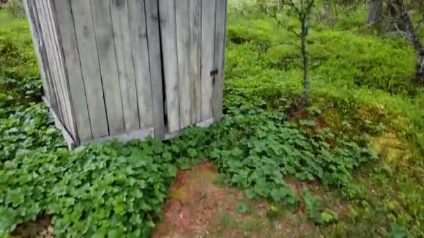 Person First Person Camera Moves Path Forest Wooden Old Toilet — Stock Video