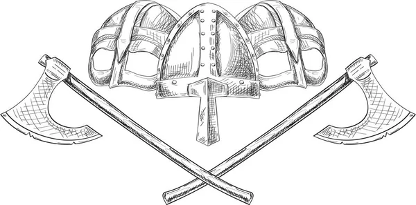 Viking helmets and axes — Stock Vector