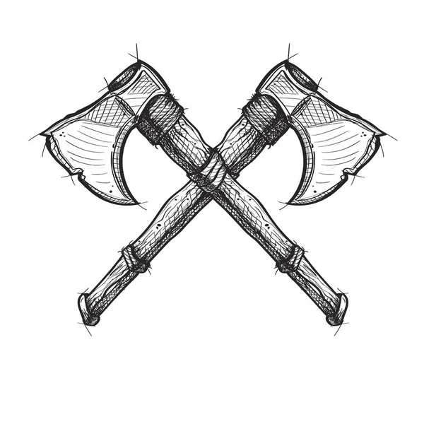 Crossed Axes Sketch Style Tattoo — Stock Vector