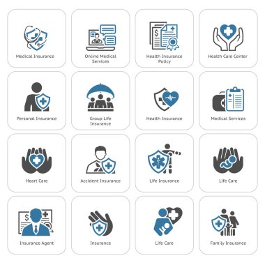 Sigortanız ve Sağlık Hizmetleri Icons Set.