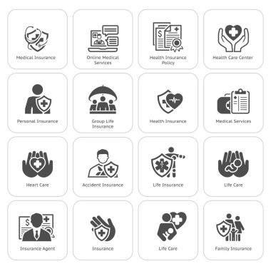 Sigortanız ve Sağlık Hizmetleri Icons Set.