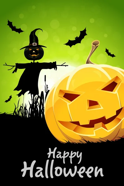 Fond d'Halloween avec citrouille et épouvantail — Image vectorielle